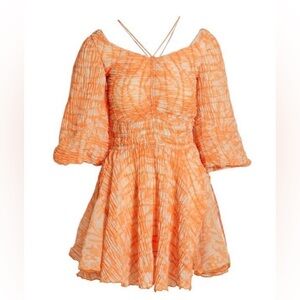 Jonathan Simkhai Lena Puff Sleeve
Melon Orange Leafy Floral Mini Dress